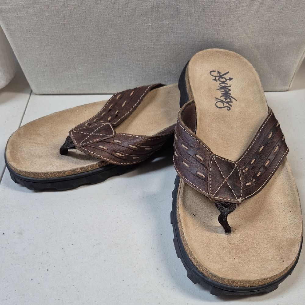 Journeys Men's 13 Tan and Brown Leather Flip-Flops - NWOT